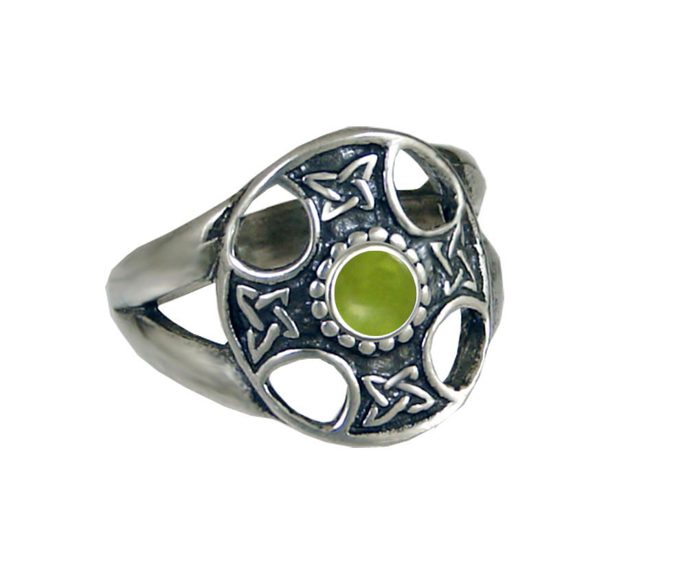 Sterling Silver Celtic Solar Cross Ring With Peridot Size 10